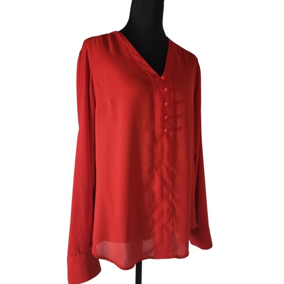Women Express Red  Button Down Long Sleeve Blouse Size S - Picture 2 of 9